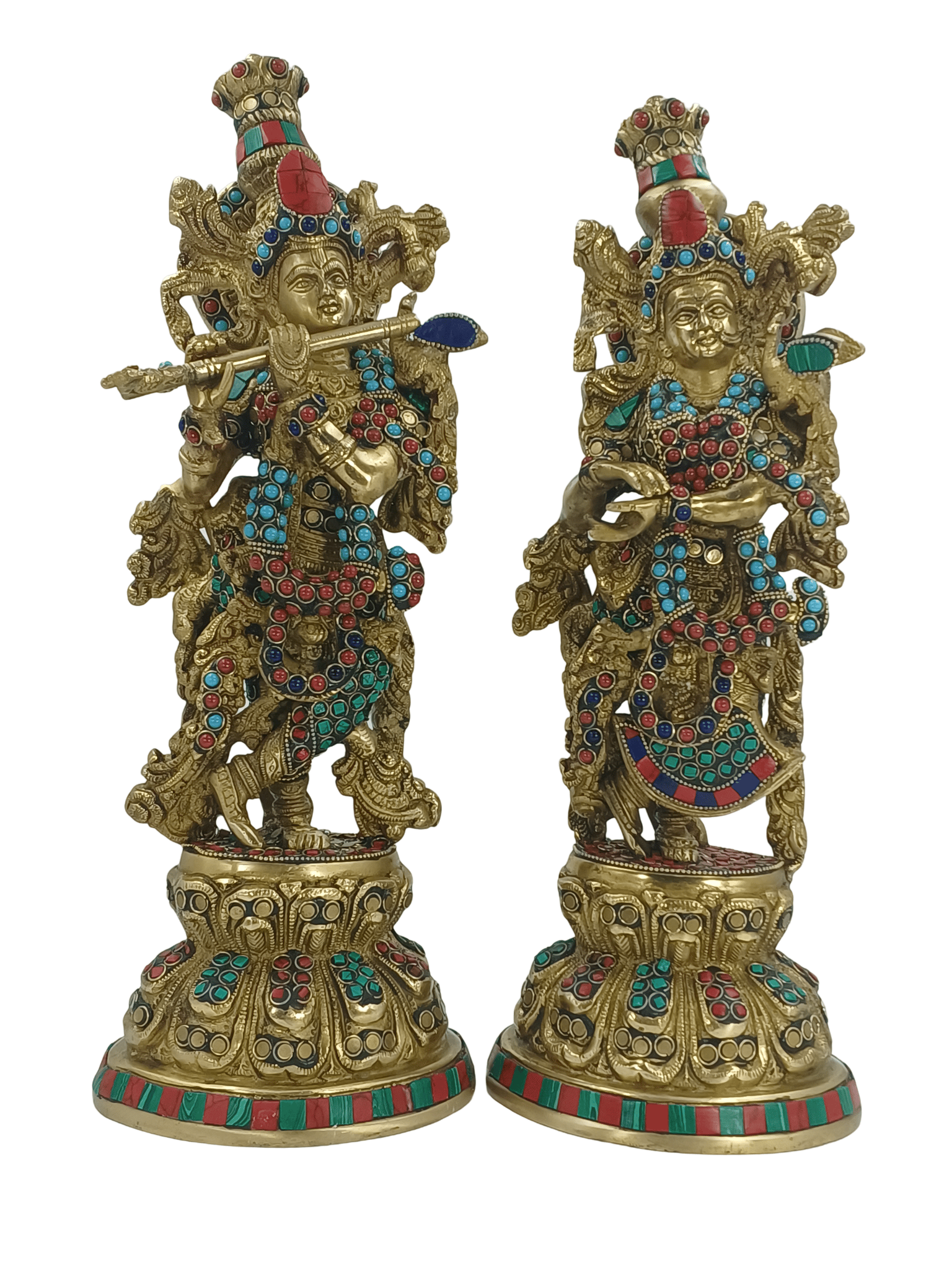 Arihant Craft� Hindu God Radha Krishna Idol Radhey-Krishan Statue Radha Krishna Couple Sculpture Turquoise Gem Stone Work Hand Craft Showpiece � 38.5 cm (Brass, Multicolour)