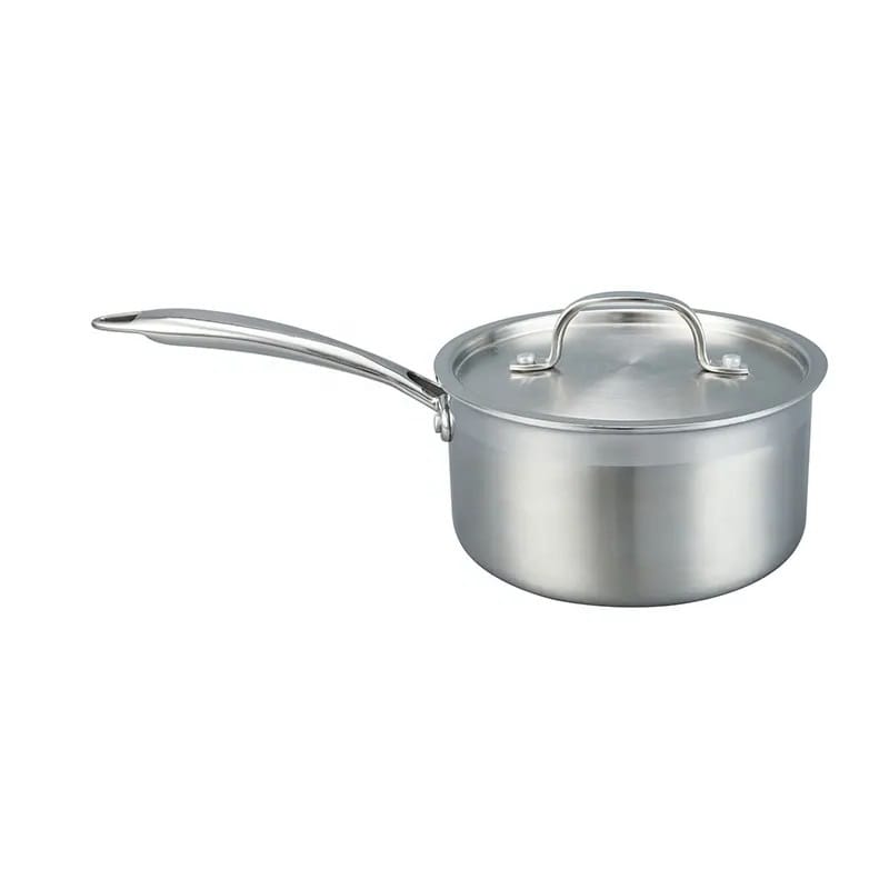 VEC Triply Stainless Steel Saucepan with Lid DIA 18 cm Triply Kitchen Cookware Gas Electri and Induction Stove Friendly (Size 16cm, Capacity 1 L,Thickness 2.5mm)