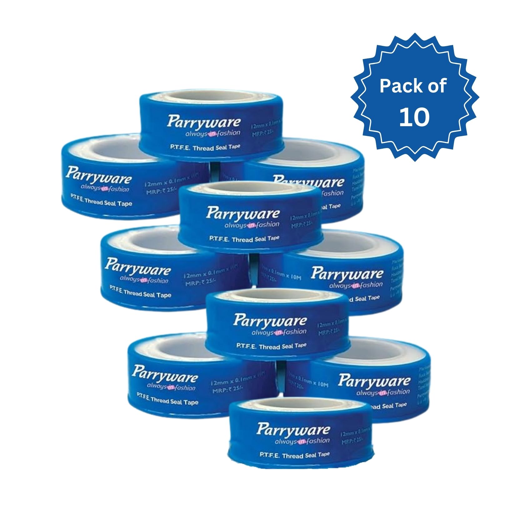 Parryware PTFE Thread Seal Tape 10 M | Leak Proof & Water proof Plumbing Perfection | (Size 12 mm x 0.1 mm x 10 mtr) | Professional high grade teflon tape