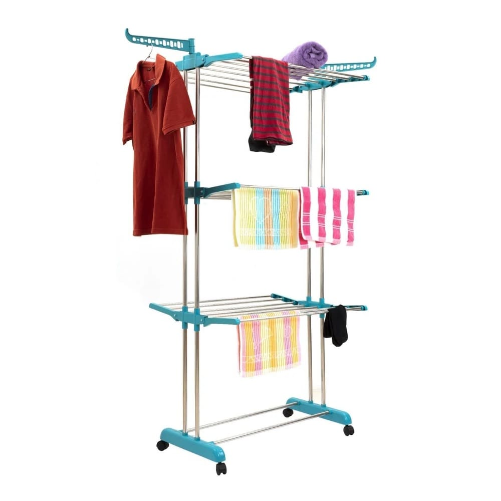 Clothes Drying Rack Heavy Duty Stainless Steel Laundry Airer 3-Tier Rolling