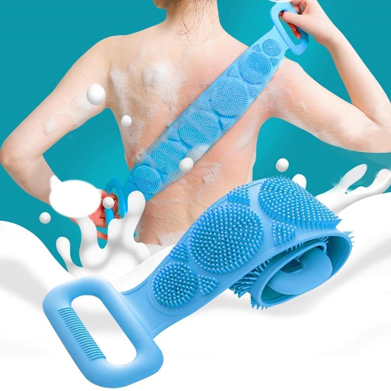 WUGO::Bath Body Back Scrubber for Shower, Exfoliating Long Body Back Scrubber for Shower Soft Bristles for Men and Women, Improves Blood Circulation, Skin Health,Long Silicone Body Brush for Men and Women