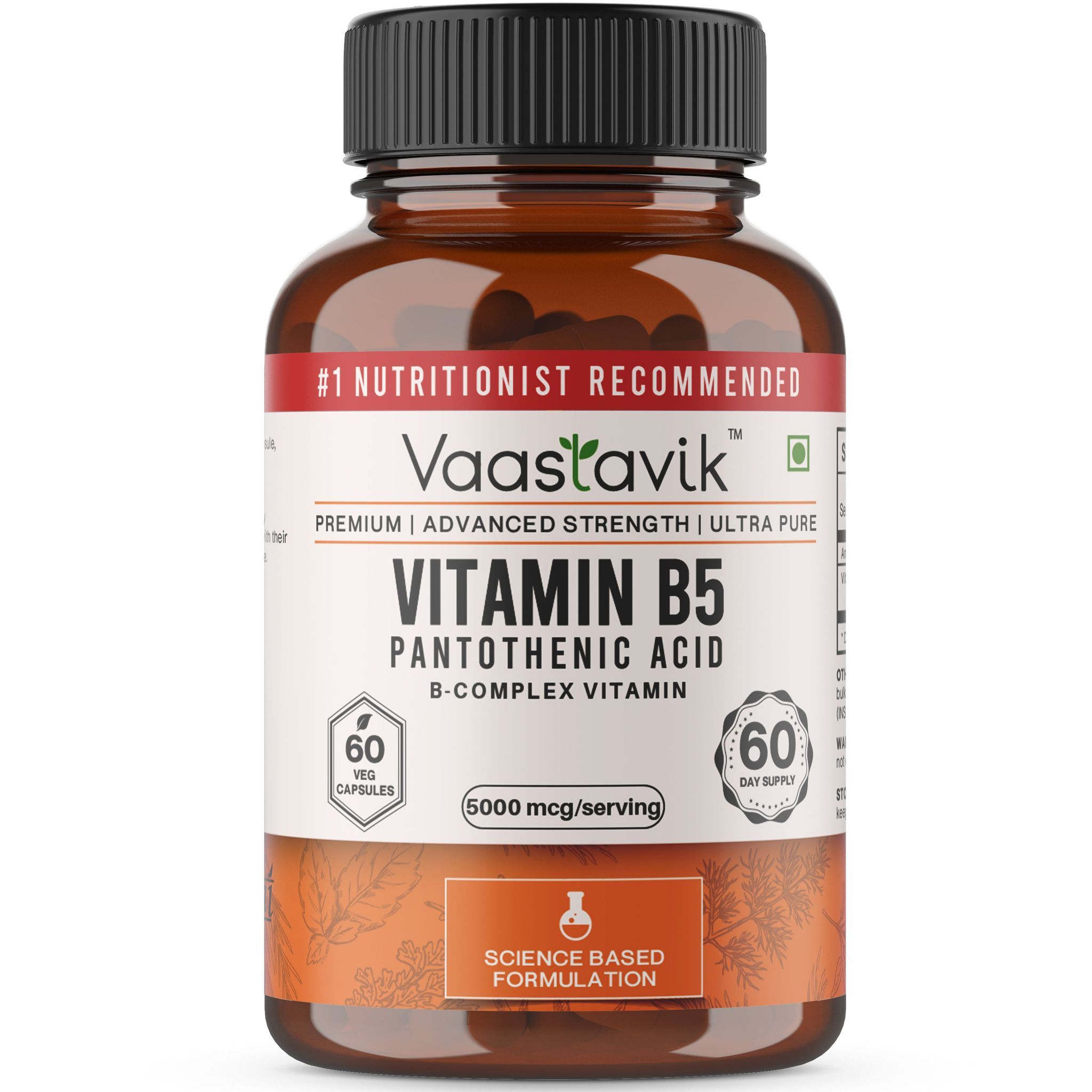 Vaastavik Vitamin B5 Pantothenic Acid 5000 mcg 60 Capsules