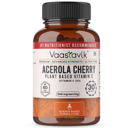 Vaastavik Acerola Cherry Vitamin C Plant Based 500mg 60 capsules