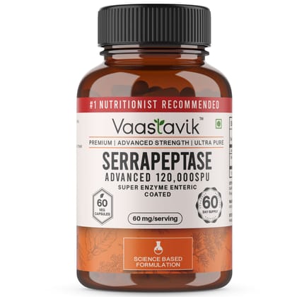 Vaastavik Serrapeptase 120,000 SPU Vegetarian 60 Serratiopeptidase Supplement