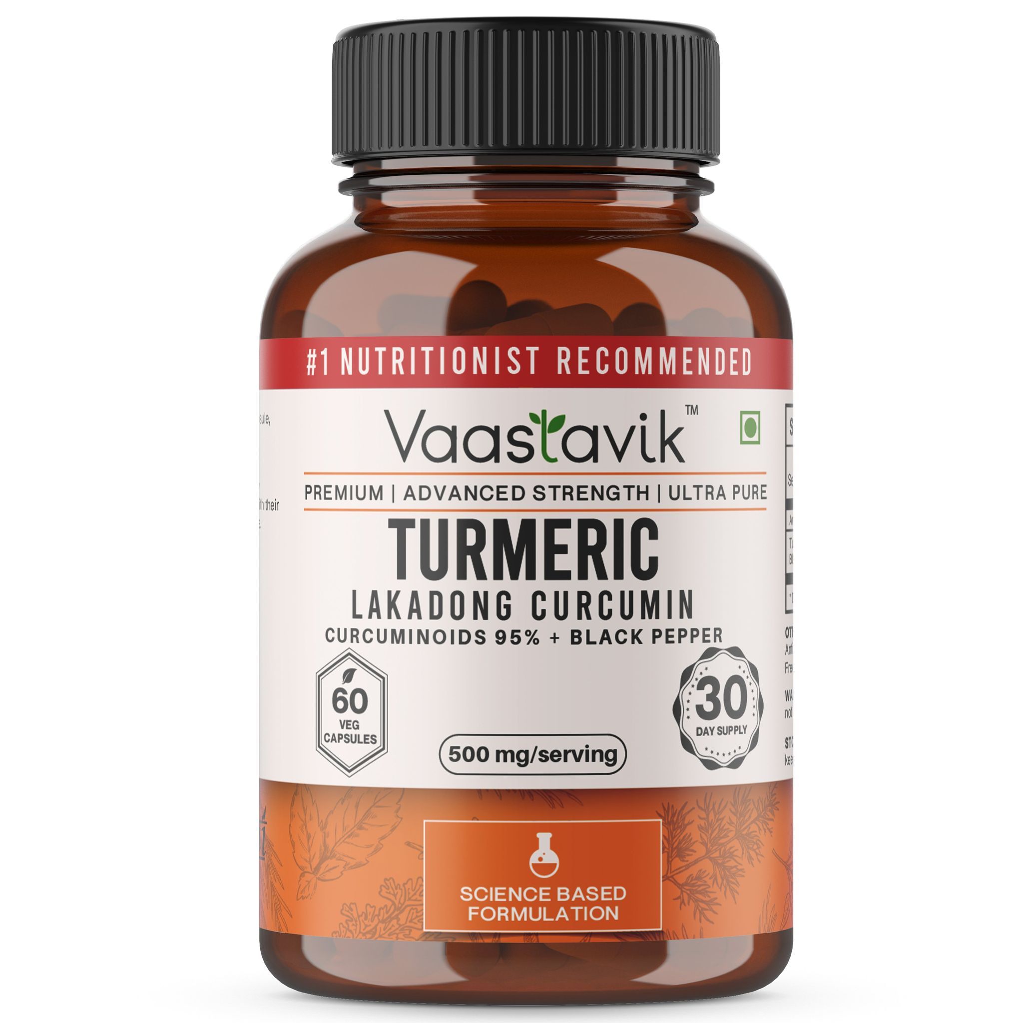 Vaastavik Turmeric Curcumin 95% Curcuminoids With Black Pepper Extract Capsules Supplements 500 mg