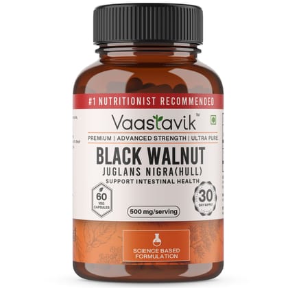 Vaastavik Black Walnut Hull Juglans Nigra 500 MG Vegetarian 60 Extract Capsule Supplement