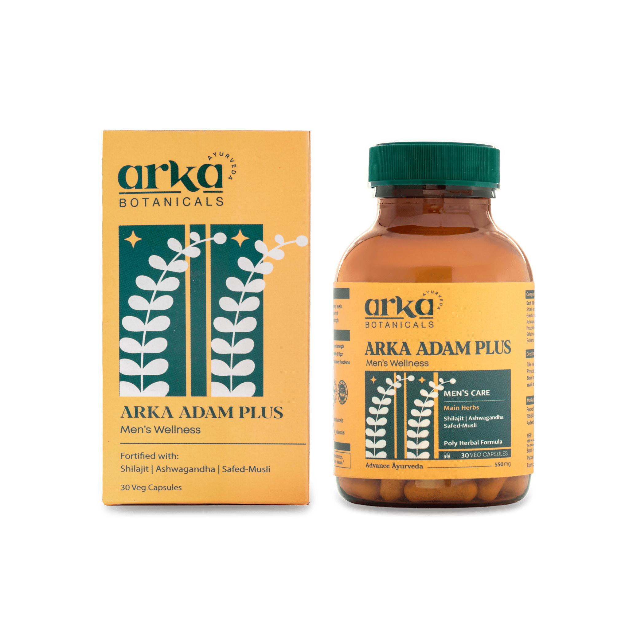 Arka Botanicals Arka Adam Plus 30 Veg Capsules | Men's wellness - Testo booster | Ayurvedic Formulation | Shilajit, Ashwaganda, Safed-Musli | Immunity, Strength & Stamina