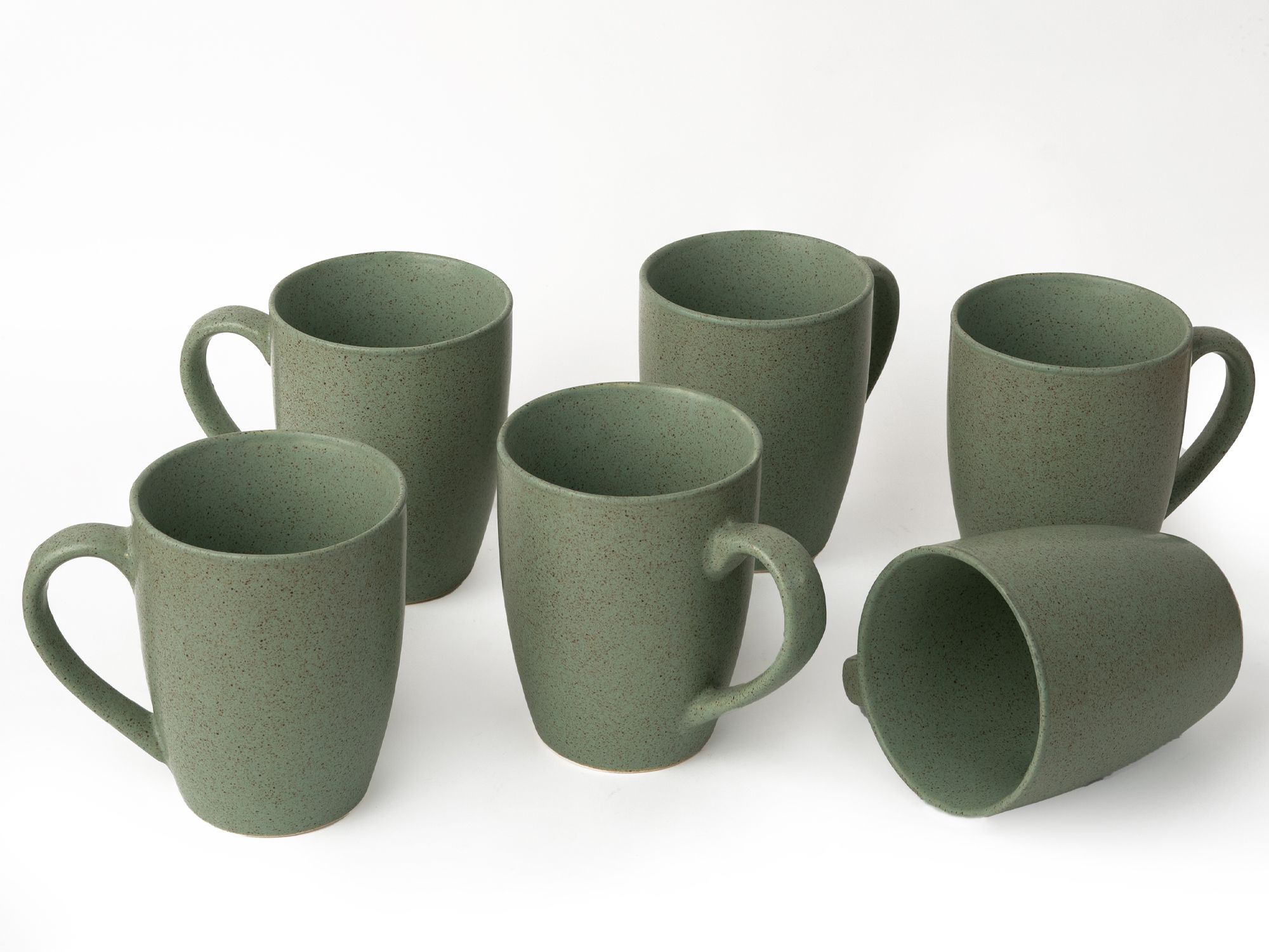 Handcrafted Ceramic Coffee Mugs and Tea Cups – Pack of 6, 300ml Microwave-Safe Stoneware, Stylish and Functional for Everyday Use Sage Green