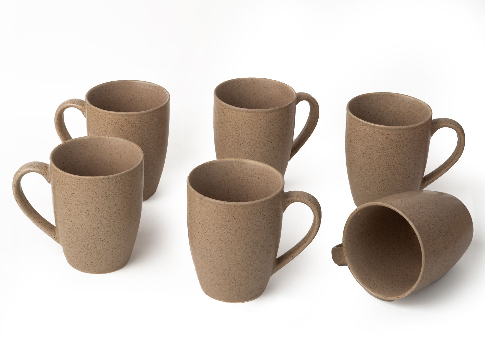 Handcrafted Ceramic Coffee Mugs and Tea Cups – Pack of 6, 300ml Microwave-Safe Stoneware, Stylish and Functional for Everyday Use Bamboo Brown