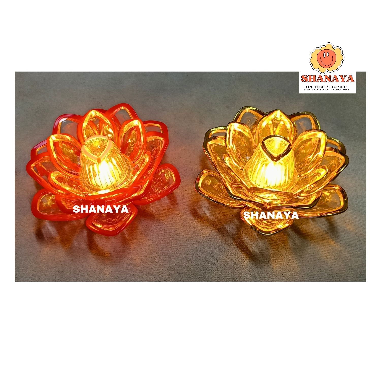 SHANAYA (2 Pieces) Flameless and Smokeless Decorative Lotus Flower Shape Crystal Transparent Acrylic Led Lamp Light for Diwali, Birthday, Anniversary, Deepwali, New Year Decoration