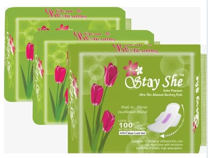  Stay She Extra Premium Ultra Thin Advance Sanitary Pads with Odour Lock Gel (Pack of 3)