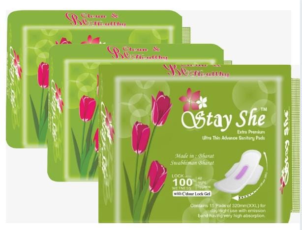  Stay She Extra Premium Ultra Thin Advance Sanitary Pads with Odour Lock Gel (Pack of 3)