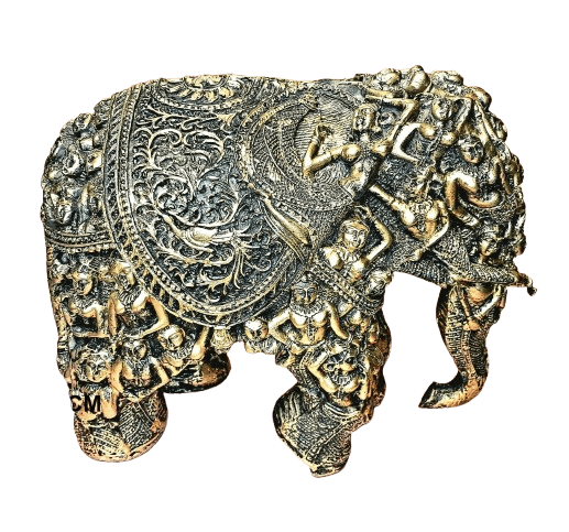  Ornate Hand-Carved Golden Elephant Skull Statue