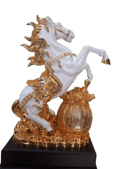  "Exquisite Galloping Horse Statue with Golden Ingots and Money Bag for Wealth and Prosperity"