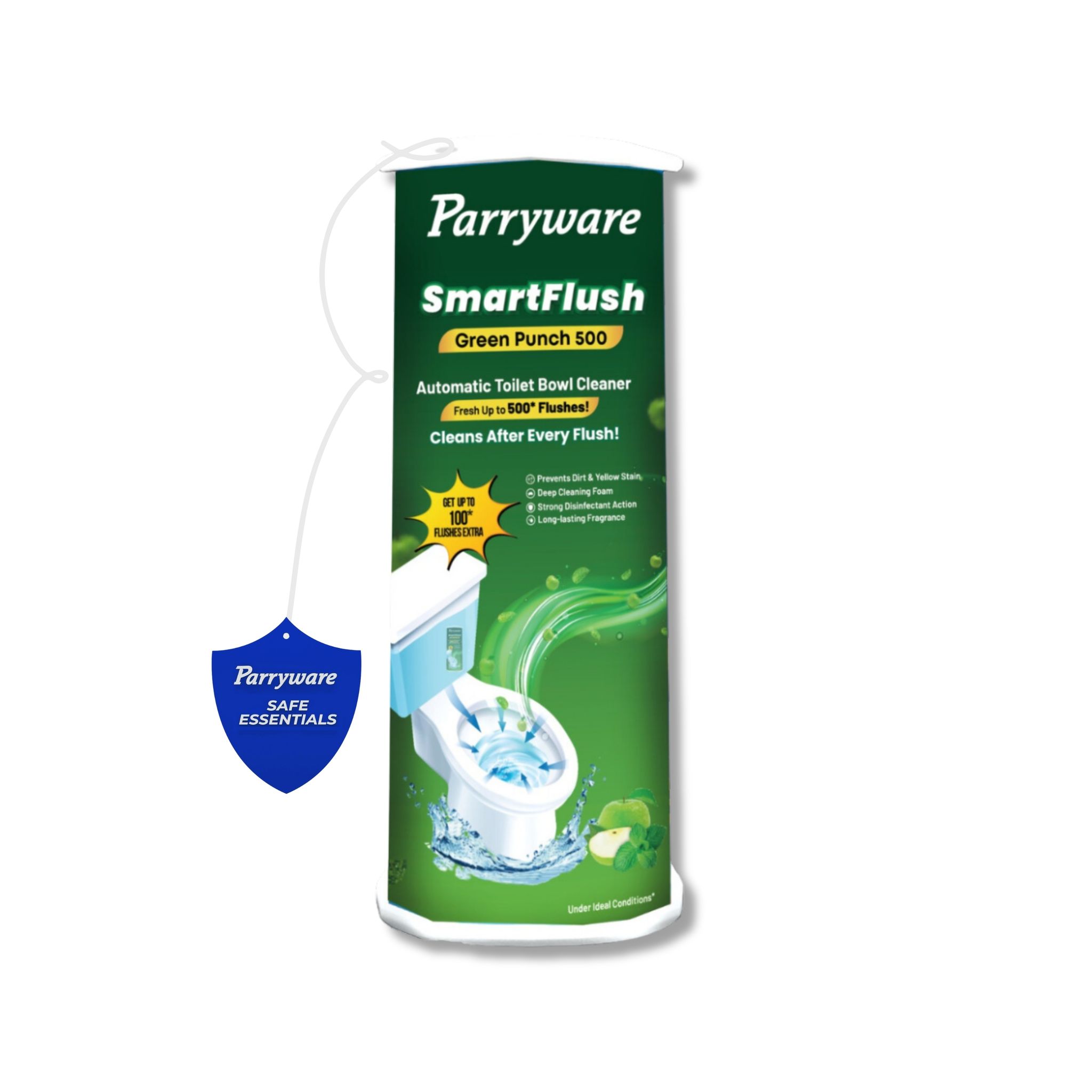 Parryware SmartFlush Green Punch 500* Automatic Toilet Bowl Cleaner (180 grams) | Green Apple and Mint Fragrance | Strong Disinfectant Action