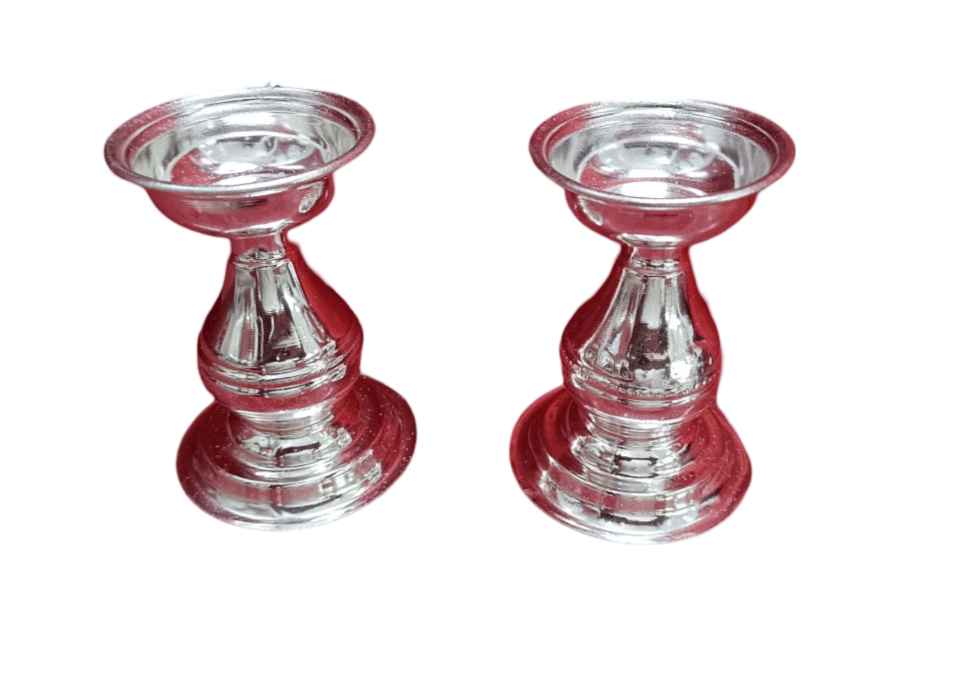 "German Silver Plated Diya for Puja, Set of 2"