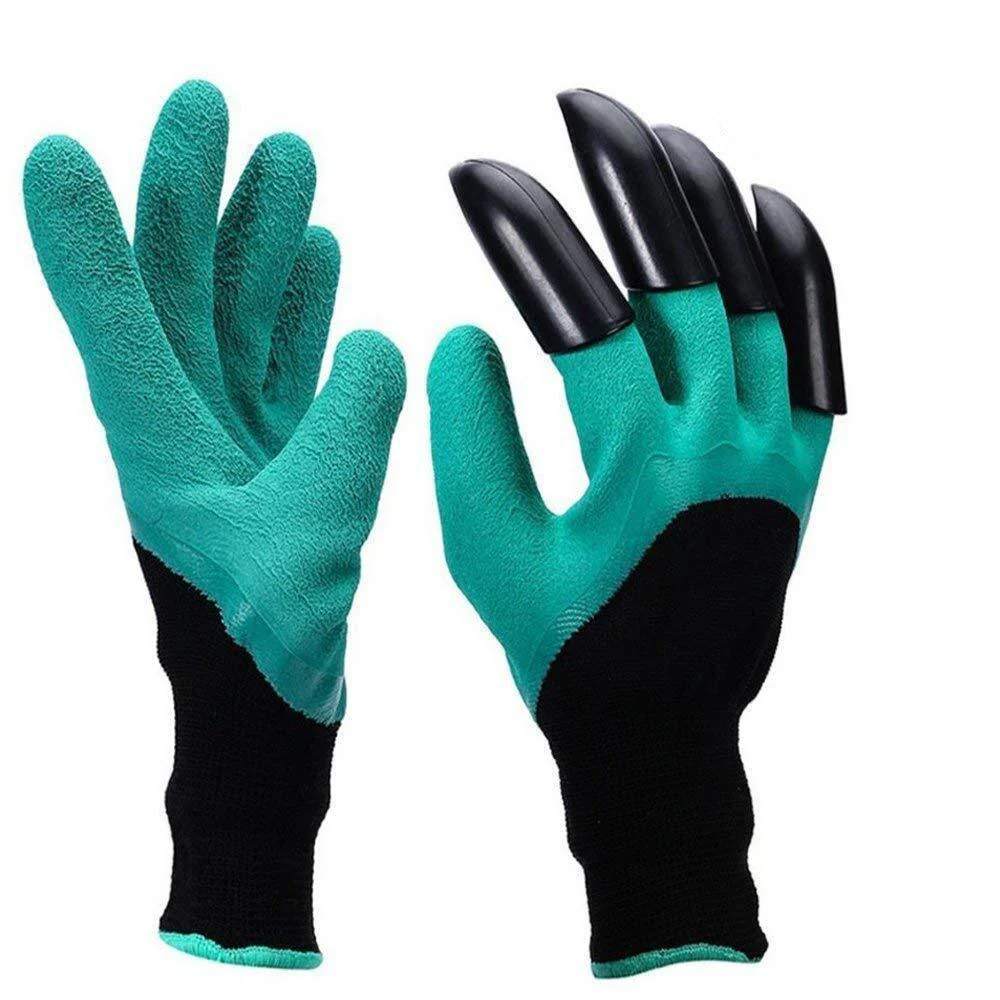 URBAN CREW Garden Gloves with Built in Fingertips Claws for Digging Waterproof Planting Gardening Weeding Protect Nails and Finger Safe Hand Green Genie Gardening Tools for Home Garden, 1 Pair