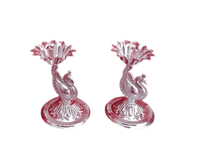 Silver-Plated Peacock Diya Set of 2 (3.5 inch)