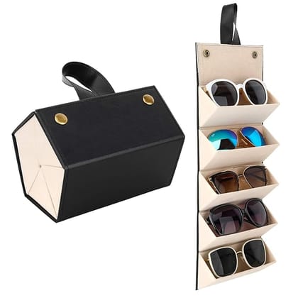  Black PU Leather Eyeglasses Organizer Storage Case Holder for 5 Sunglasses