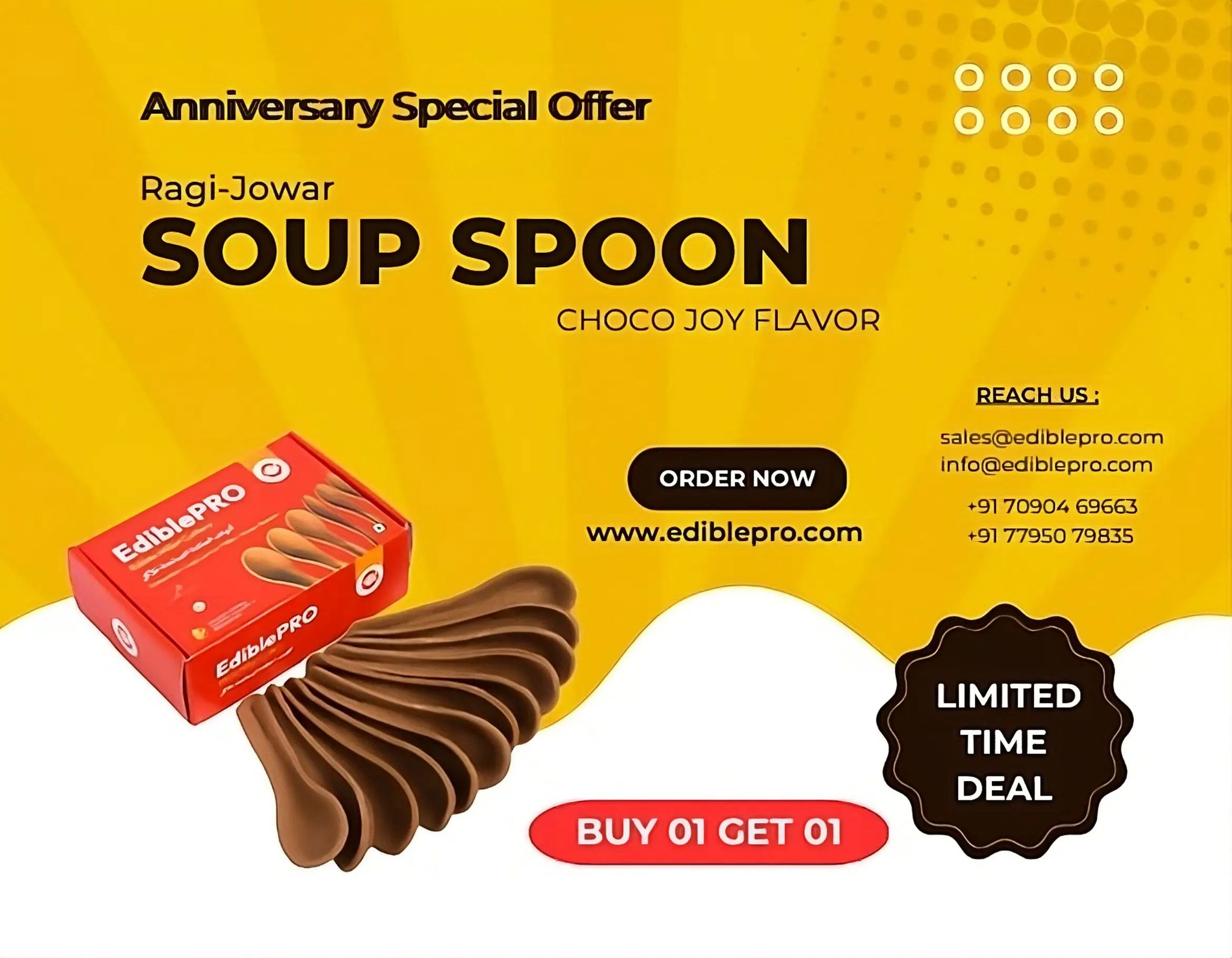 EdiblePRO Ragi-Jowar Soup Spoon | Premium | Buy 1 Get 1 Offer - 12+12 pcs