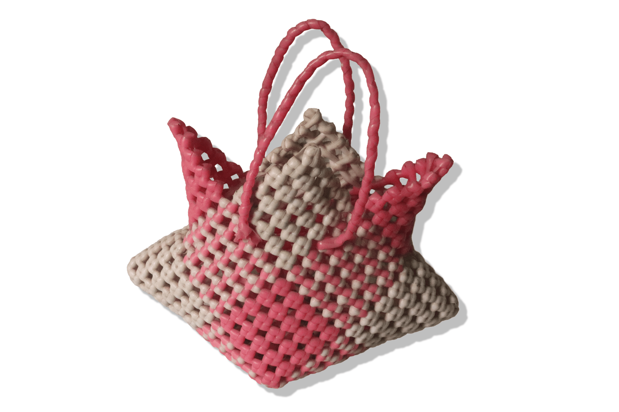  Beaded Handbag with Pink and White Checkered Pattern