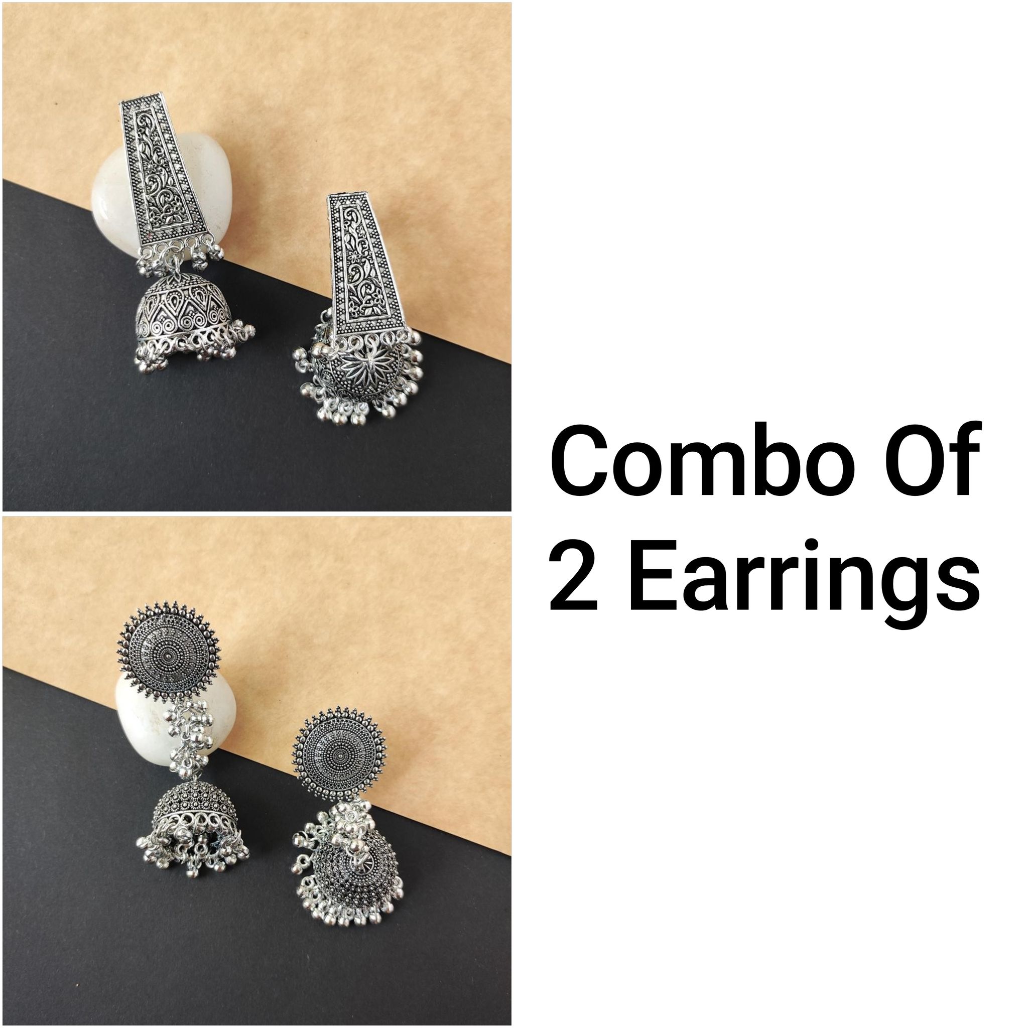 Combo of 2 beautiful oxidised long jhumka earrings for women Ethnic wear casual wear