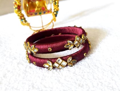  Exquisite Silk Thread Bangle Set with Kundan Stones