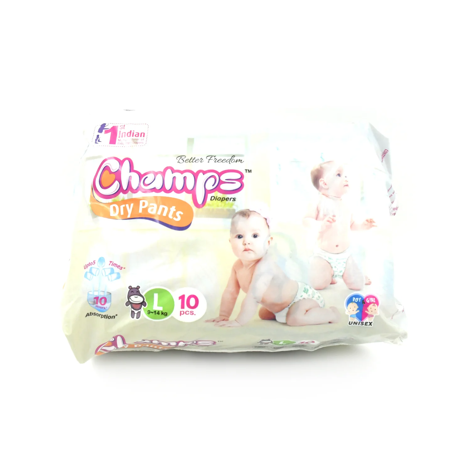 URBAN CREW Champs Travel Diapers (Large, 10 Pcs): Leakproof, Soft & Dry, Baby Diaper Pants