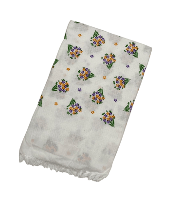 White Floral Cotton Towel