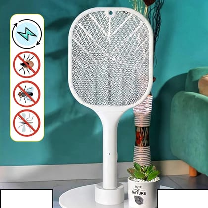 URBAN CREW Electric Fly Swatter Racket, Mosiller 2 in 1 Smart Bug Zapper with USB Rechargeable Base, Powerful Mosquitoes Trap Lamp & Fly Killer with 3-Layer Safety Mesh for Home, Bedroom, Kitchen (1Pc)