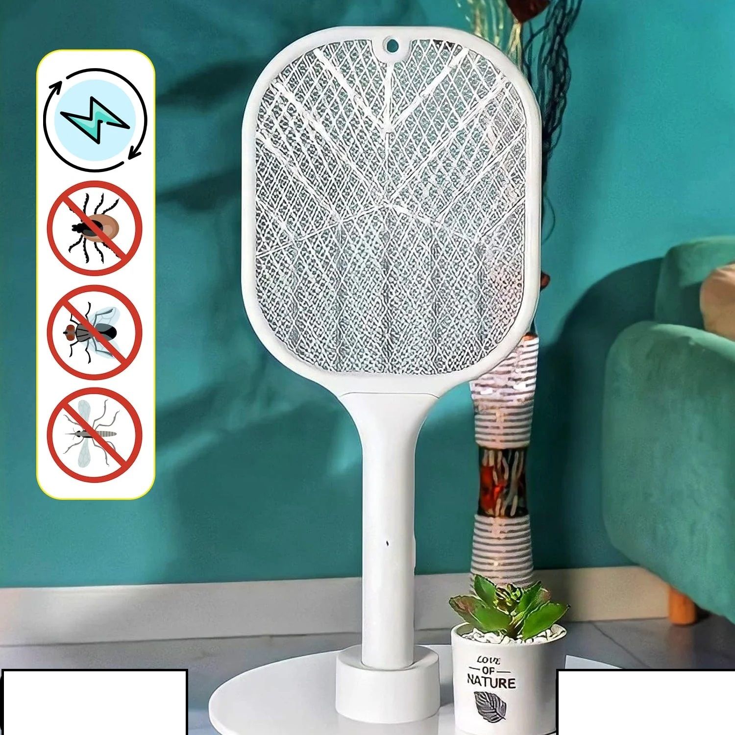 URBAN CREW Electric Fly Swatter Racket, Mosiller 2 in 1 Smart Bug Zapper with USB Rechargeable Base, Powerful Mosquitoes Trap Lamp & Fly Killer with 3-Layer Safety Mesh for Home, Bedroom, Kitchen (1Pc)