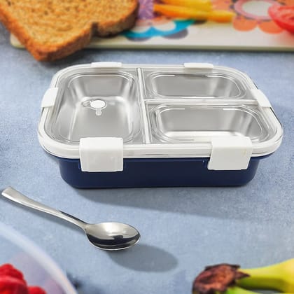 URBAN CREW 3 Compartment Transparent Stainless Steel Lunch Box For Kids, Tiffin Box, Lunch Box, Lunch Box For Kids, Insulated Lunch Box, Lunch Box For Office Women And Men, Stainless Steel Tiffin Box For Boys, Girls, School Office (Multi Color)