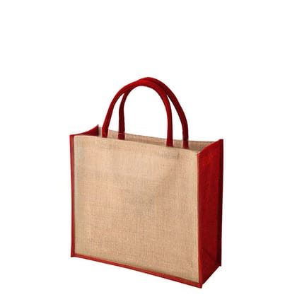  Natural Jute Tote Bag with Red Trim