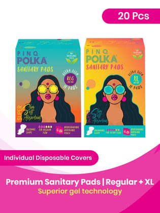 PINQ POLKA Premium Organic Soft Cotton Feel Rash Free Ultra Thin Sanitary Pads with All Combos - Mix Combos Regular + XL