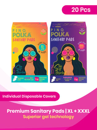 PINQ POLKA Premium Organic Soft Cotton Feel Rash Free Ultra Thin Sanitary Pads with All Combos - Mix Combos XL + XXXL