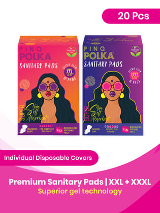 PINQ POLKA Premium Organic Soft Cotton Feel Rash Free Ultra Thin Sanitary Pads with All Combos - Mix Combos XXL + XXXL