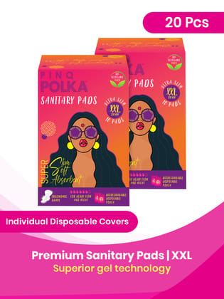 Pinq Polka Premium Organic Soft Cotton Feel Rash Free Ultra Thin Sanitary Pads of Same Packs - XXL (Pack of 20)