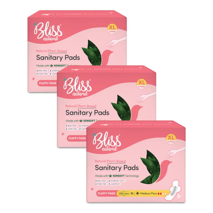 BLISSNATURAL Sanitary Pads For Women (Pack Of 18 Pads) XL Size Sanitary Napkins For Medium Flow | 3x Absorption and Softness Of Feathers Combo Pack of 3