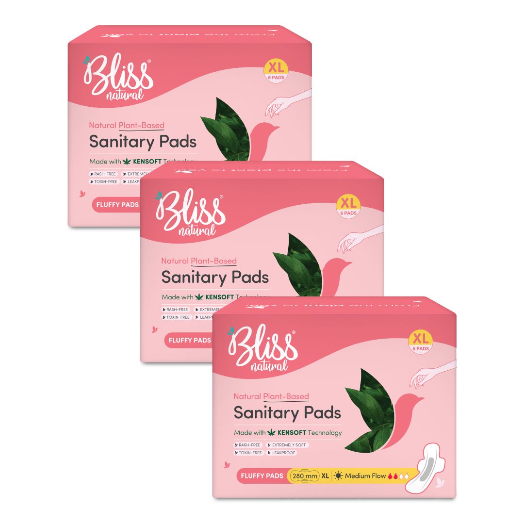 BLISSNATURAL Sanitary Pads For Women (Pack Of 18 Pads) XL Size Sanitary Napkins For Medium Flow | 3x Absorption and Softness Of Feathers Combo Pack of 3