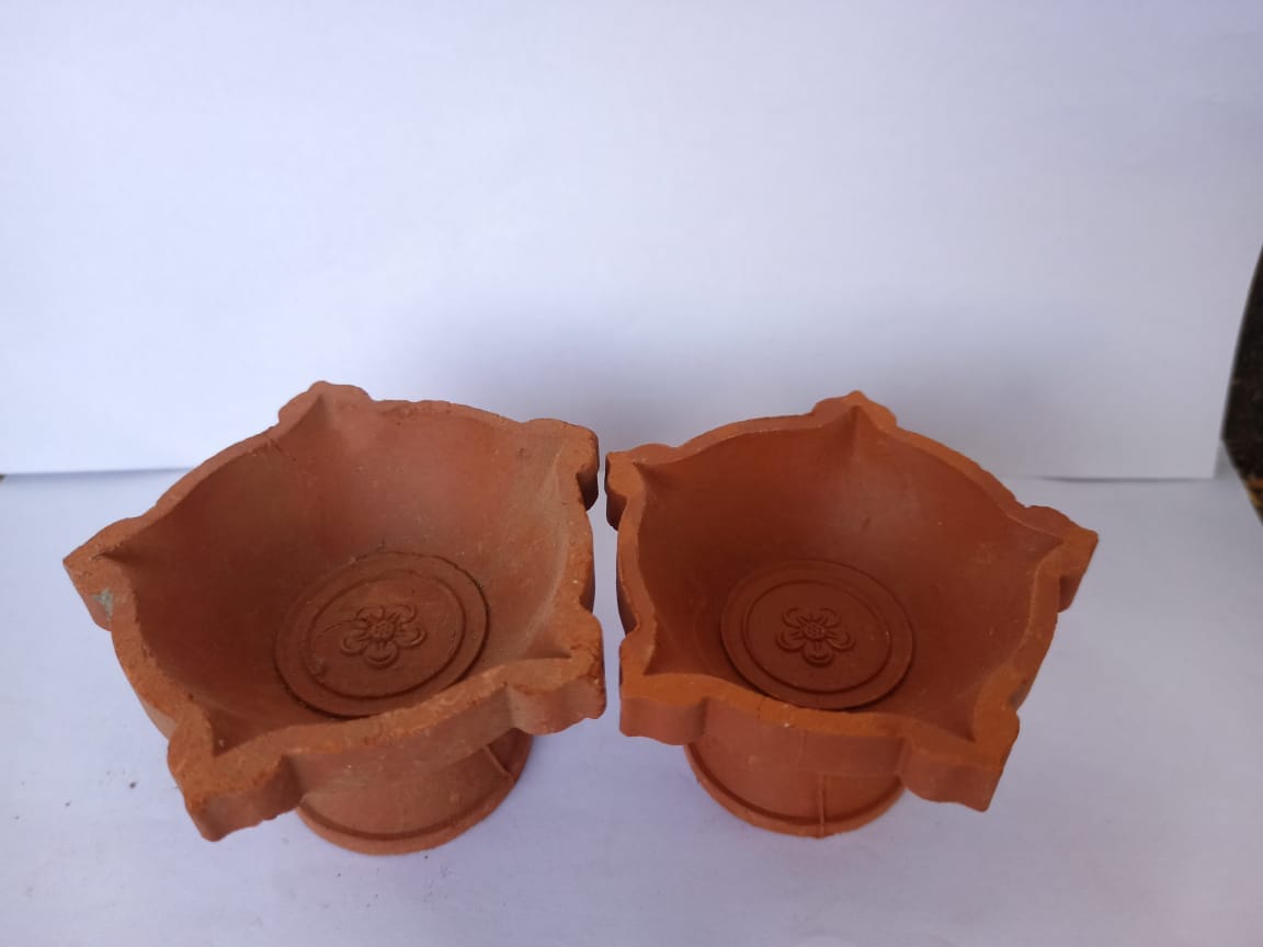  Handmade Clay Diya Oil Lamp for Diwali Decoration (Set of 2)