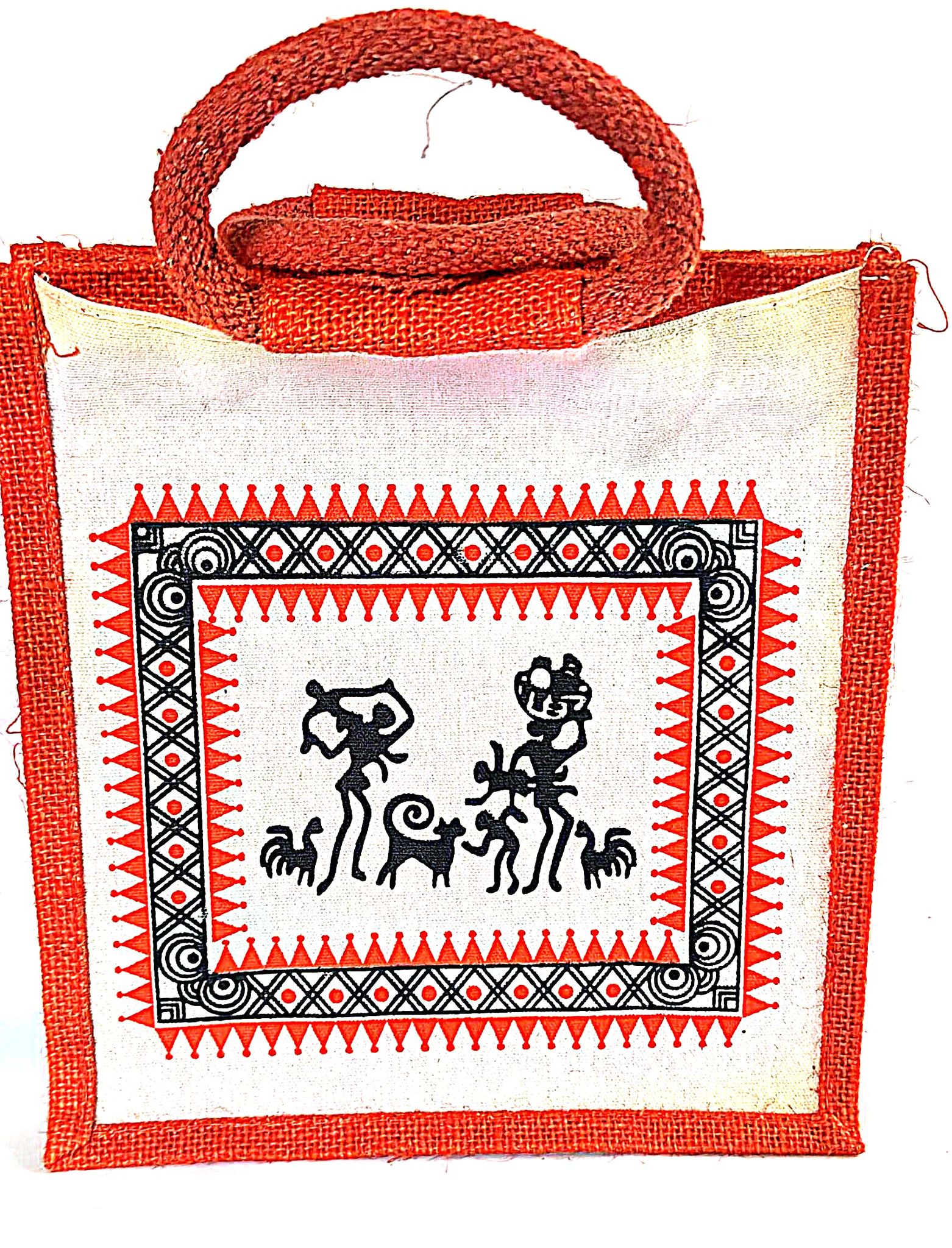 "Handmade Jute Bag with Warli Painting".