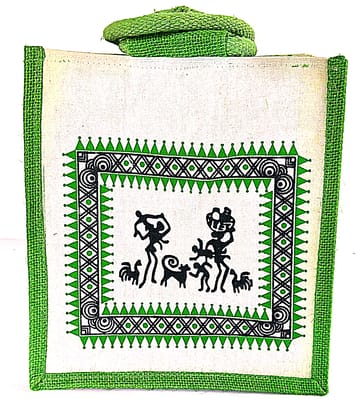  Handmade Jute Bag with Traditional Indian Warli Painting