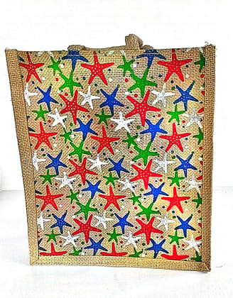  Colorful starfish printed jute tote bag