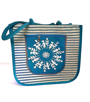  Embroidered Jute Tote Bag with Zippered Pocket