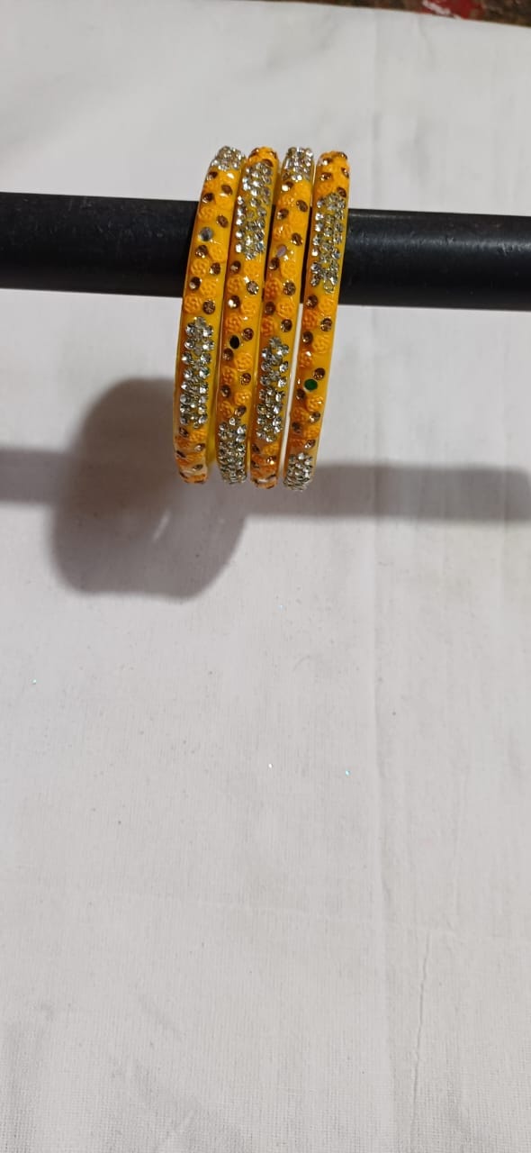  Yellow and White Rhinestone Bangle Set