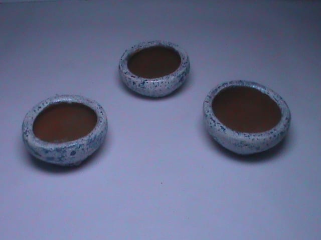 Set of 3 Small White and Blue Speckled Ceramic Bowls