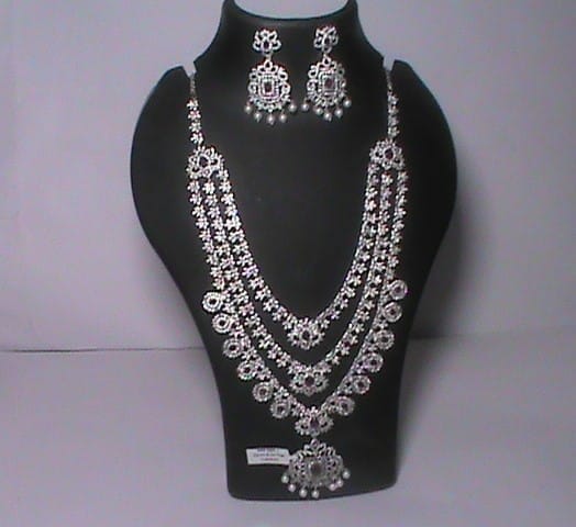 Stunning Silver Plated AD Stone Necklace Set with Earrings for Women