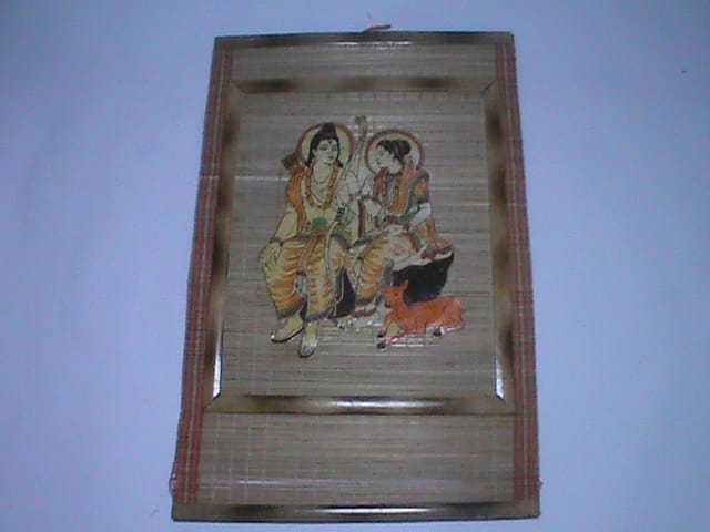 "Handmade Lord Rama Darbar Painting on Bamboo Frame"