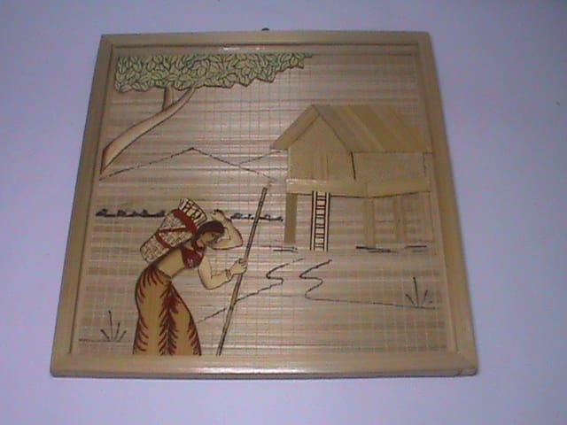 Handcrafted Wooden Wall Art Decor, Rural Village Scene