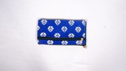 Blue Floral Jute Zipper Pouch